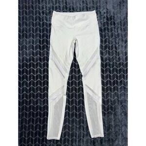 White High Waist Mesh Panel Full Length Workout Leggings Yoga Pants